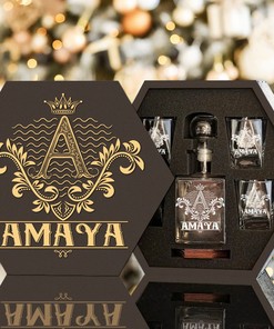 AMAYA - WHISKEY SET (Wooden box + Decanter + 4 Glasses + 4 Coasters)