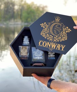 CONWAY - WHISKEY SET (Wooden box + Decanter + 4 Glasses + 4 Coasters)