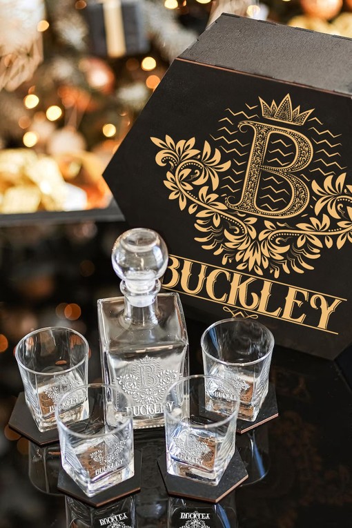 BUCKLEY - WHISKEY SET (Wooden box + Decanter + 4 Glasses + 4 Coasters) - Image 5