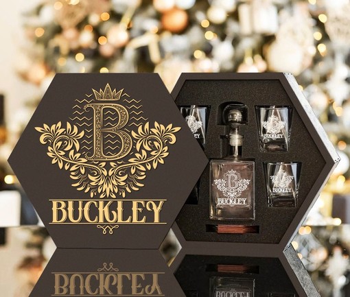 BUCKLEY - WHISKEY SET (Wooden box + Decanter + 4 Glasses + 4 Coasters) - Image 2