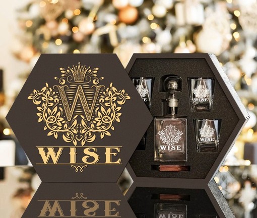 WISE - WHISKEY SET (Wooden box + Decanter + 4 Glasses + 4 Coasters) - Image 2