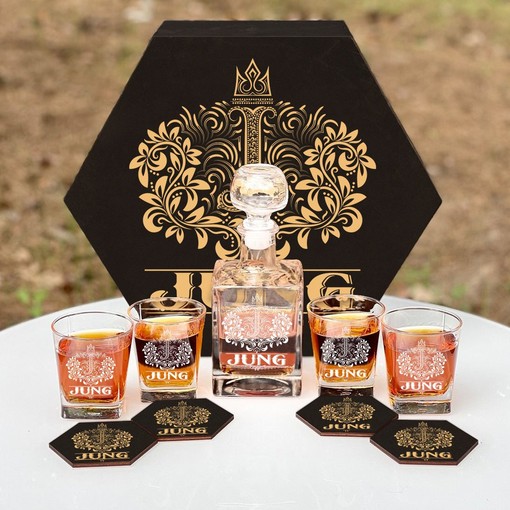 JUNG - WHISKEY SET (Wooden box + Decanter + 4 Glasses + 4 Coasters) - Image 2