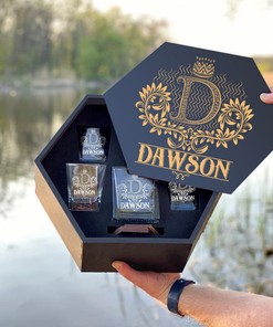 DAWSON - WHISKEY SET (Wooden box + Decanter + 4 Glasses + 4 Coasters)