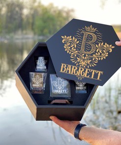 BARRETT - WHISKEY SET (Wooden box + Decanter + 4 Glasses + 4 Coasters)