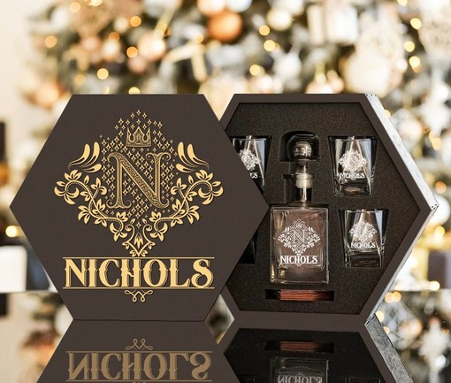 NICHOLS - WHISKEY SET (Wooden box + Decanter + 4 Glasses + 4 Coasters) - Image 2