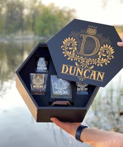 DUNCAN - WHISKEY SET (Wooden box + Decanter + 4 Glasses + 4 Coasters)