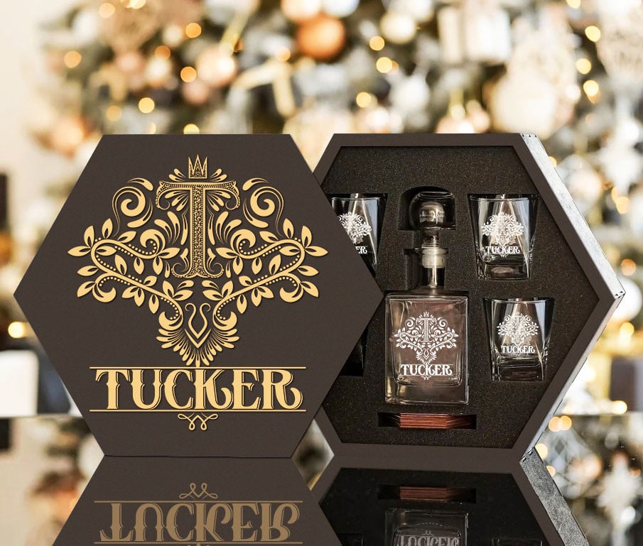TUCKER - WHISKEY SET (Wooden box + Decanter + 4 Glasses + 4 Coasters) - Image 2
