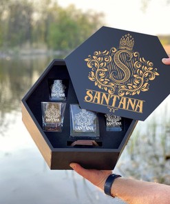 SANTANA - WHISKEY SET (Wooden box + Decanter + 4 Glasses + 4 Coasters)