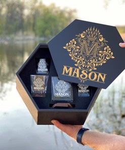 MASON - WHISKEY SET (Wooden box + Decanter + 4 Glasses + 4 Coasters)