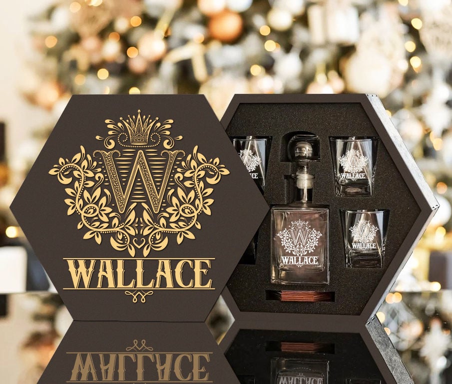 WALLACE - WHISKEY SET (Wooden box + Decanter + 4 Glasses + 4 Coasters) - Image 2