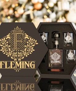 FLEMING - WHISKEY SET (Wooden box + Decanter + 4 Glasses + 4 Coasters)