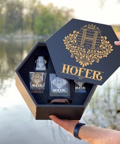 HOFER - WHISKEY SET (Wooden box + Decanter + 4 Glasses + 4 Coasters)